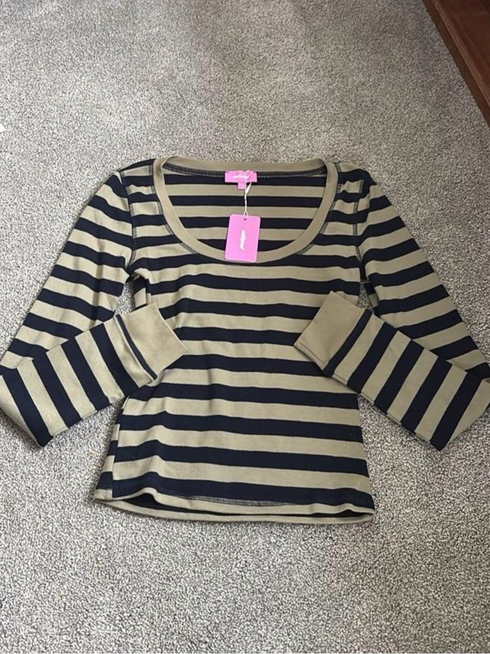 Edikted Black and Olive Striped Scoop Neck Long Sleeve Top